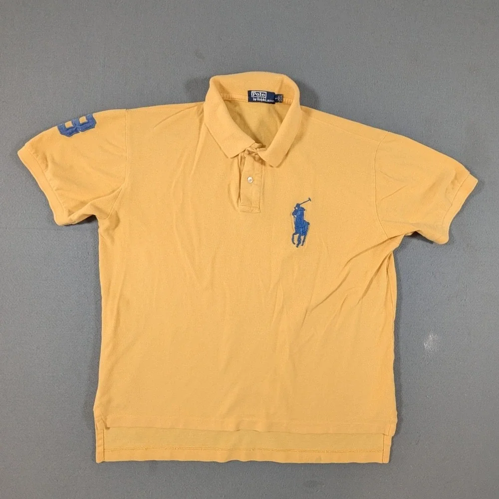 Polo Ralph Lauren Polo Shirt Mens Large Yellow Big Pony Short Sleeve